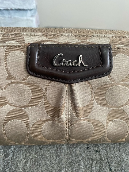 Coach Khaki and Brown Signature Canvas Wristlet - Picture 3 of 11